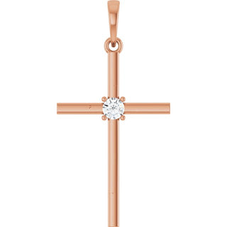 14K Rose 1/10 CT Natural Diamond Cross Pendant