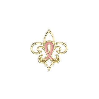 14K Yellow Breast Cancer Awareness Fleur-de-Lis Lapel Pin