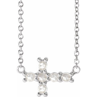 Sterling Silver 1/8 CTW Rose-Cut Natural Diamond Sideways Cross 16-18" Necklace 