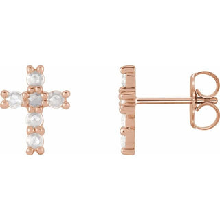 14K Rose 1/5 CTW Rose-Cut Natural Diamond Cross Earings
