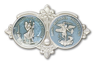 Silver Finish St Christopher St Michael Visor Clip