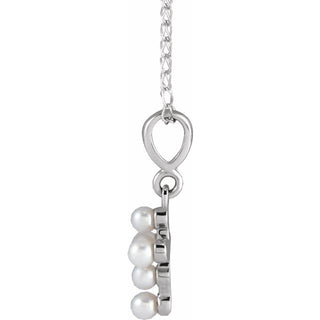 14K White Cultured White Seed Pearl Youth Cross 16" Necklace