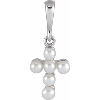Sterling Silver Cultured White Seed Pearl Youth Cross Pendant