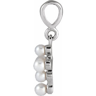 Platinum Cultured White Seed Pearl Youth Cross Pendant