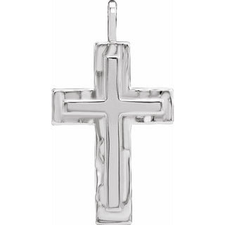 Platinum 24.47x13.4 mm Textured Cross Pendant