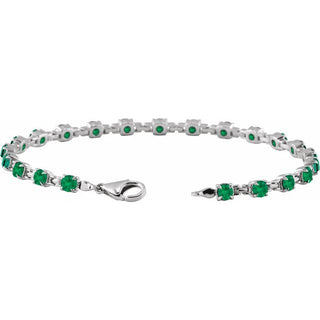 14K White Lab-Grown Emerald 7 1/4" Line Bracelet