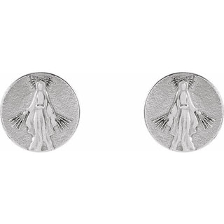 14K White Tiny Miraculous Medal Stud Earrings