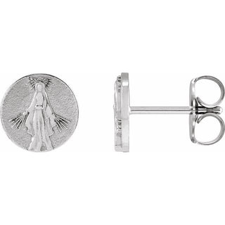 Platinum Tiny Miraculous Medal Stud Earrings