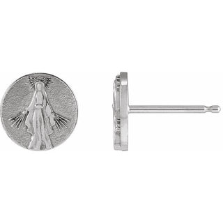 Sterling Silver Tiny Miraculous Medal Stud Earring