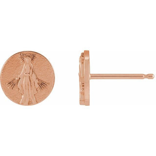 14K Rose Tiny Miraculous Medal Stud Earring