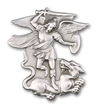 Silver Finish Saint Michael the Archangel Visor Clip