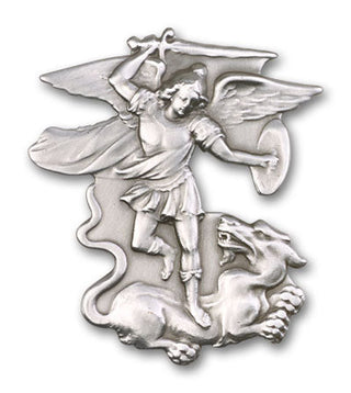 Silver Finish Saint Michael the Archangel Visor Clip