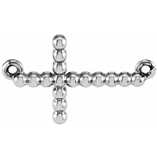 14K White 15.6x9.4 mm Sideways Beaded Cross Necklace Center