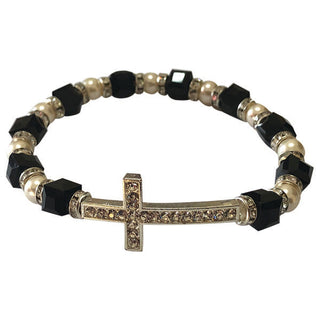 4-pack - 8mm Crystal, Black Cube and White Stretch Bracelet with Crystal Cross