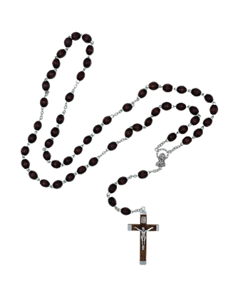 Wooden Rosary with Dark Brown Wooden Crucifix - Round Dark Brown Beads