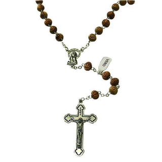 Wooden Rosary with Silver-tone Crucifix - Round Rose-shaped Light Wood Beads