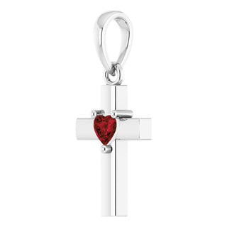 14K White Natural Mozambique Garnet Heart Cross Pendant
