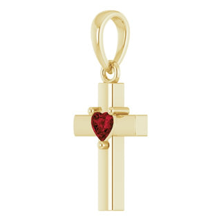 14K Yellow Natural Mozambique Garnet Heart Cross Pendant
