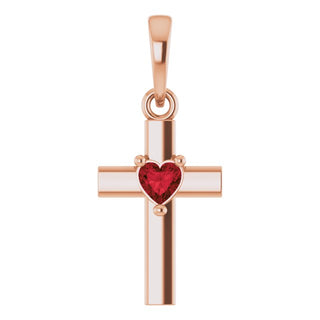 14K Rose Natural Mozambique Garnet Heart Cross Pendant
