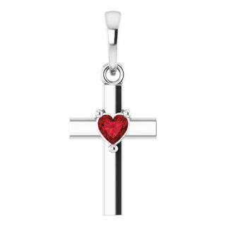 Sterling Silver Natural Mozambique Garnet Heart Cross Pendant
