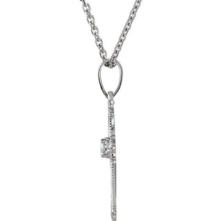14K White .06 CT Natural Diamond Cross 18" Necklace 