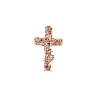 14K Rose 27x17.25 mm Floral-Inspired Cross Pendant