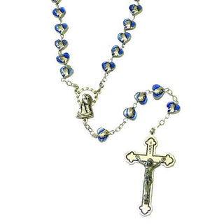 Blue Enamel Rosary with Heart Shaped Miraculous Medal Beads and Silver-tone Crucifix