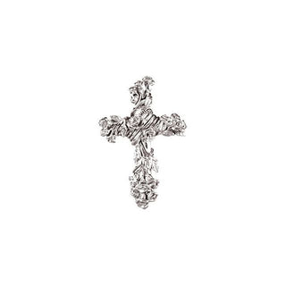 14K White 26.5x17.5 mm Floral-Inspired Cross