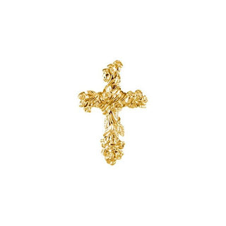14K Yellow 26.5x17.5 mm Floral-Inspired Cross