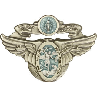Gold Finish Our Lady of the Highway St Michael Visor Clip