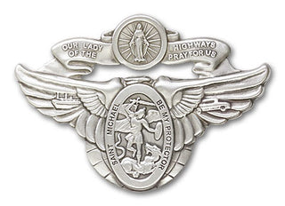 Silver Finish Our Lady of the Highway St Michael Visor Clip
