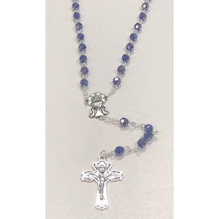 6mm First Communion Blue Glass Rosary With Silver Toned Chalice Center