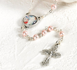 Rosary - 15-1/2-inch - Faux Pearl Beads - Pink