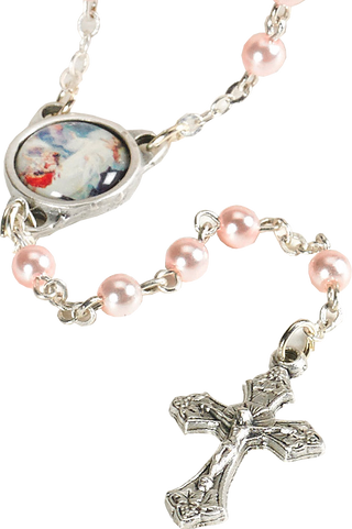 Rosary - 15-1/2-inch - Faux Pearl Beads - Pink