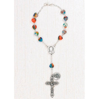 4-Pack - Murano Heart Shaped Bead Auto Rosary with clasp