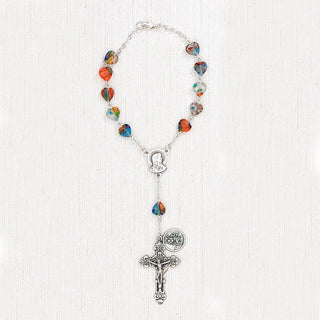 4-Pack - Murano Heart Shaped Bead Auto Rosary with clasp