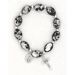 Black Oval Murano Glass Rosary Bracelet