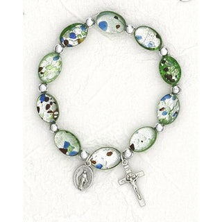Green Oval Murano Glass Rosary Bracelet