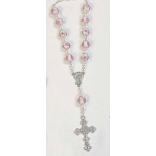 3-pack - White Auto Rosary with 10 mm Crystal Beads and Rose Petal Painted on Each Bead