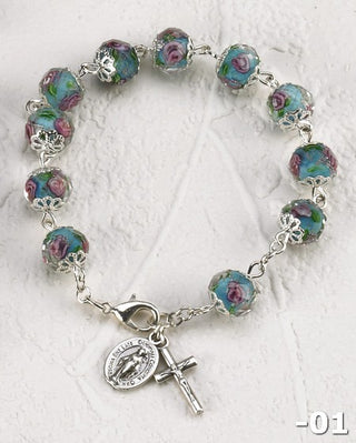 Light Blue Crystal Rose Bracelet with Hand Painted