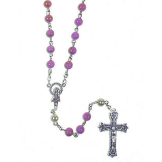 Dark Pink Roary with Faux Pearl Our Father Beads