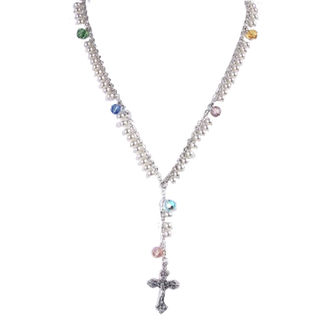Faux Pearl Rosary Necklace