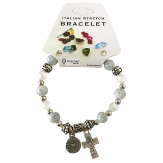 Speckled Glass Stretch Bracelet With Italian Made First Communion Charms