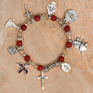 4-Pack - Holy Spirit Stretch Bracelet-Garnet Stretch Bracelet contains 7 Confirmation Pendants