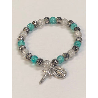 4-pack - Child's Size Teal Rose Glass Stretch Bracelet
