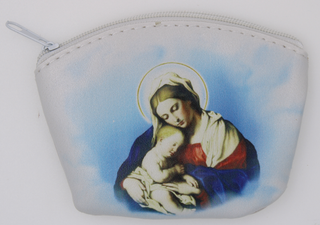 Bulk White Zipper Rosary Pouch with Mother and Child Image