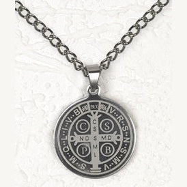 St Benedict Stainless Steel Pendant with Chain .75" diameter