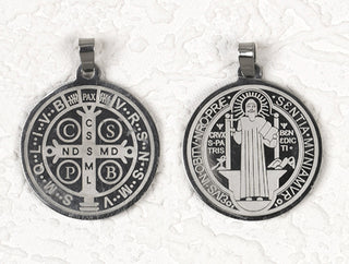 12-Pack - St Benedict Stainless Steel Pendant- approx 3/4 inch