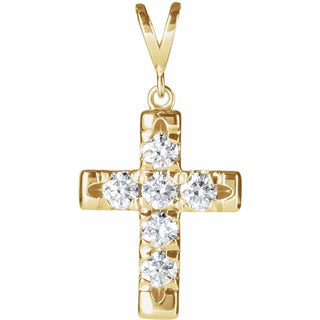 14K Yellow 1/4 CTW Natural Diamond French-Set Cross Pendant