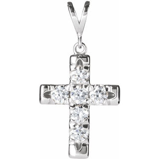 Sterling Silver 3/4 CTW Natural Diamond French-Set Cross Pendant